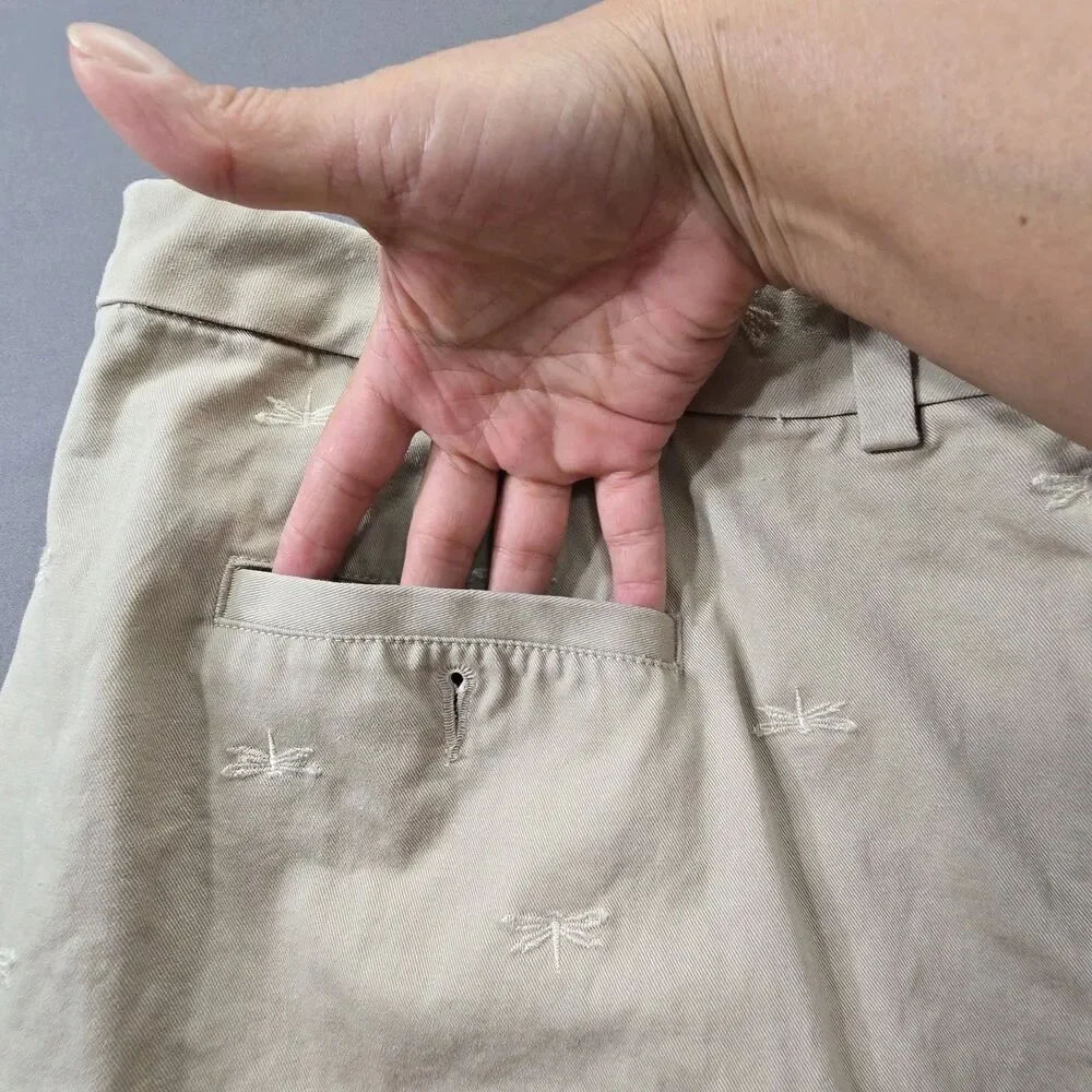 Talbots Shorts Bermuda Khaki Chino Embroidered Dragonfly Size 20W